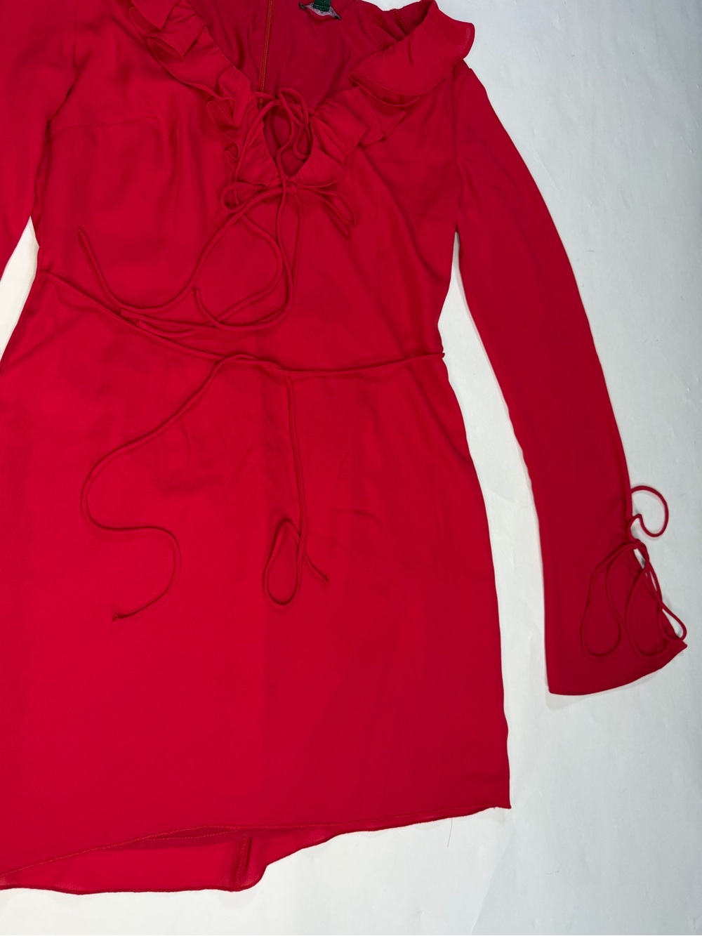 Red Ruffle Tie-Front Mini Dress - Picture 6 of 7